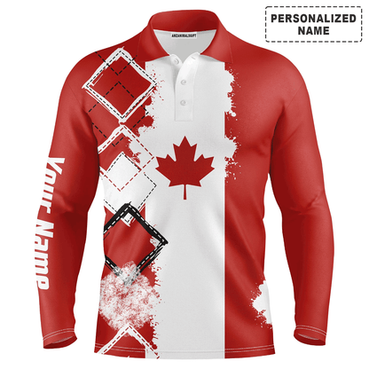 Custom Golf Long Sleeve Men Polo Shirt - Custom Name Canada Flag Patriot Apparel Men Golf Polo Shirt- Perfect Polo Shirt For Men, Golf Lover