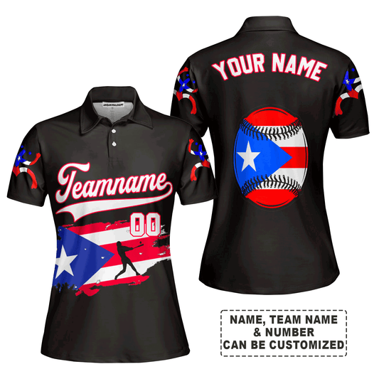 Customized Baseball Women Polo Shirt, Puerto Rico Baseball Black White Red Custom Polo Shirt - Perfect Polo Shirt For Women, Baseball Lovers