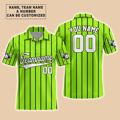 Customized Baseball Men Polo Shirt, Canada Baseball Logo Green With Black Stripes Custom Polo Shirt - Perfect Polo Shirt For Men, Baseball Lovers