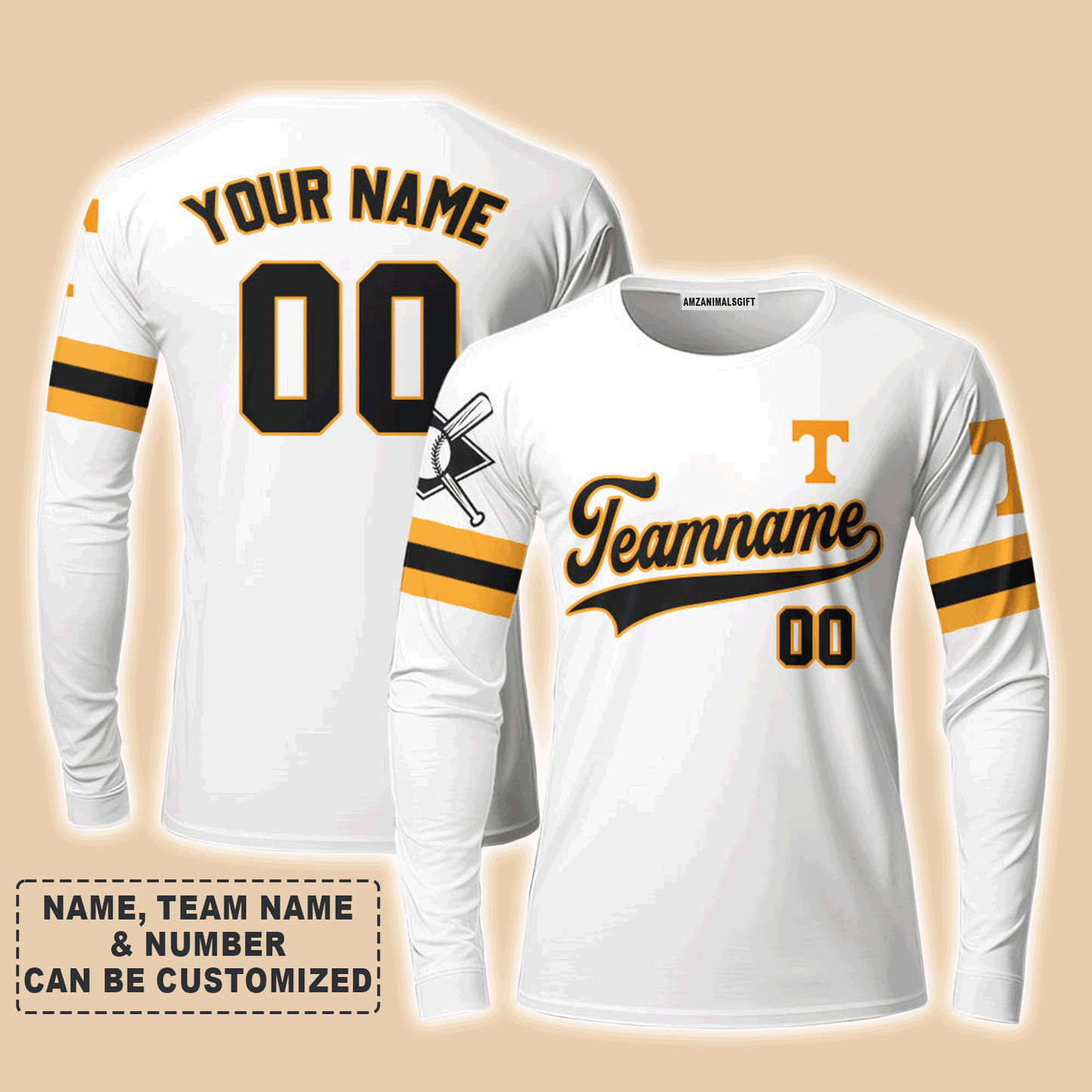 Customized Baseball Long Sleeve Shirt, Indiana Baseball Logo White Custom Long Sleeve Shirt - Perfect Long Sleeve Shirt For Men & Woman, Baseball Lovers