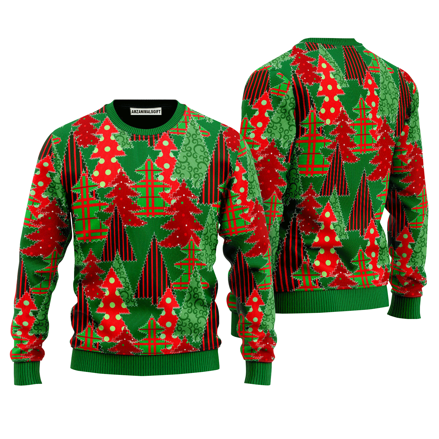 Christmas Tree Patchwork Fabric Pattern Sweater, Ugly Sweater For Men & Women, Perfect Outfit For Christmas New Year Autumn Winter