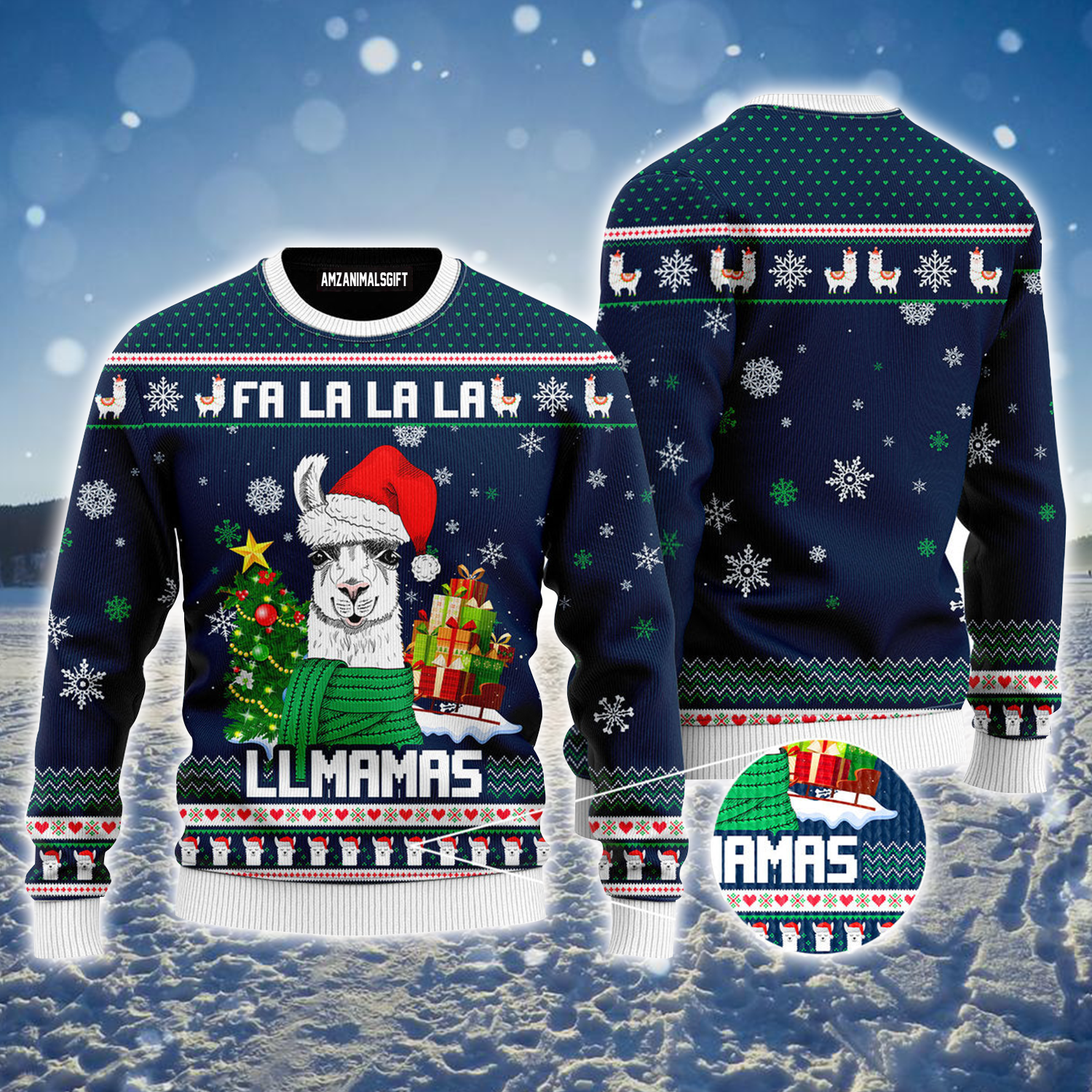Christmas Alpaca Ugly Sweater, Falalala Llmamas Ugly Sweater, Funny Alpaca Pattern Blue Sweater For Men & Women, Perfect Gift For Alpaca Lover, Family