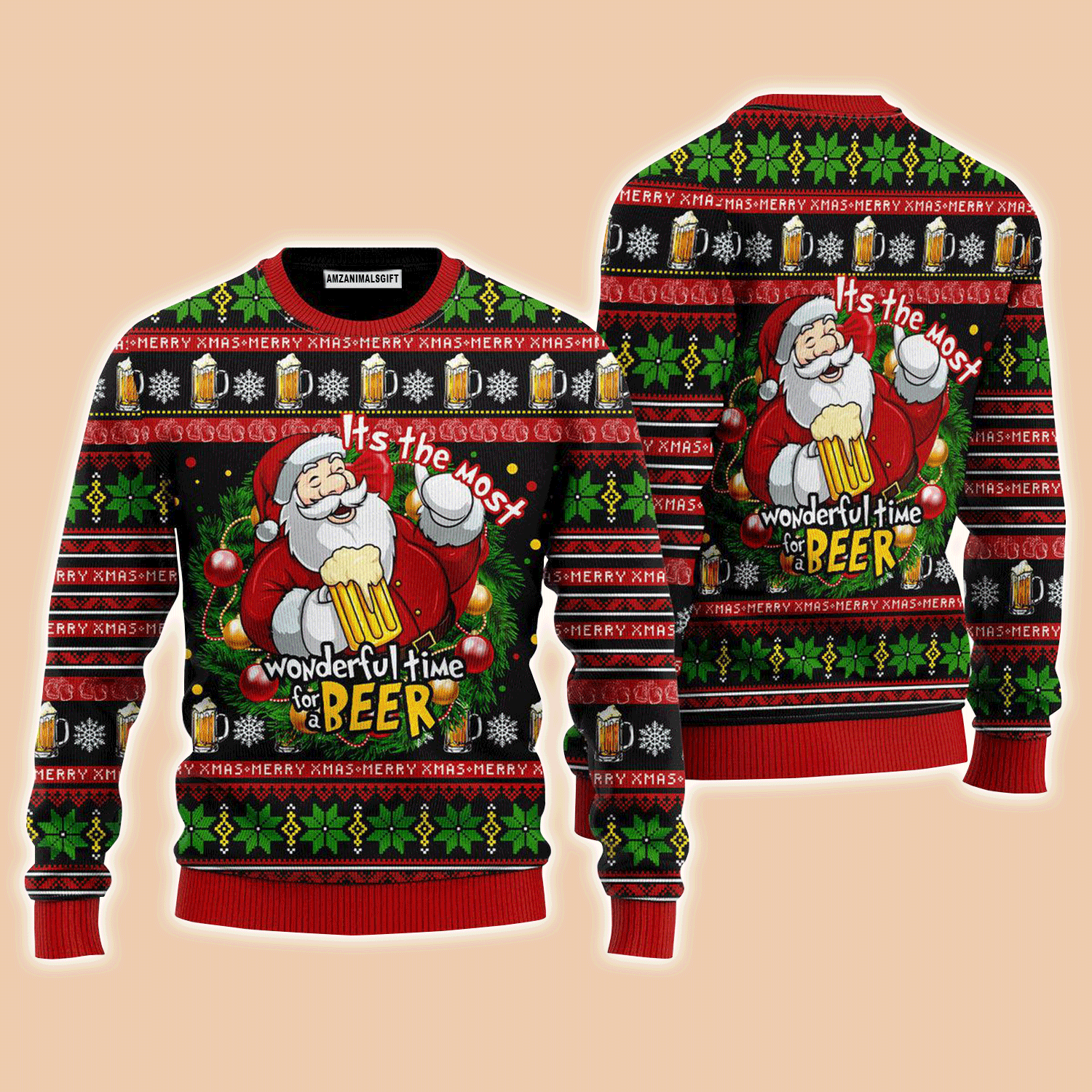 Santa Claus Beer Sweater It's The Most Wonderful Time For A Beer, Ugly Sweater For Men & Women, Perfect Outfit For Christmas New Year Autumn Winter