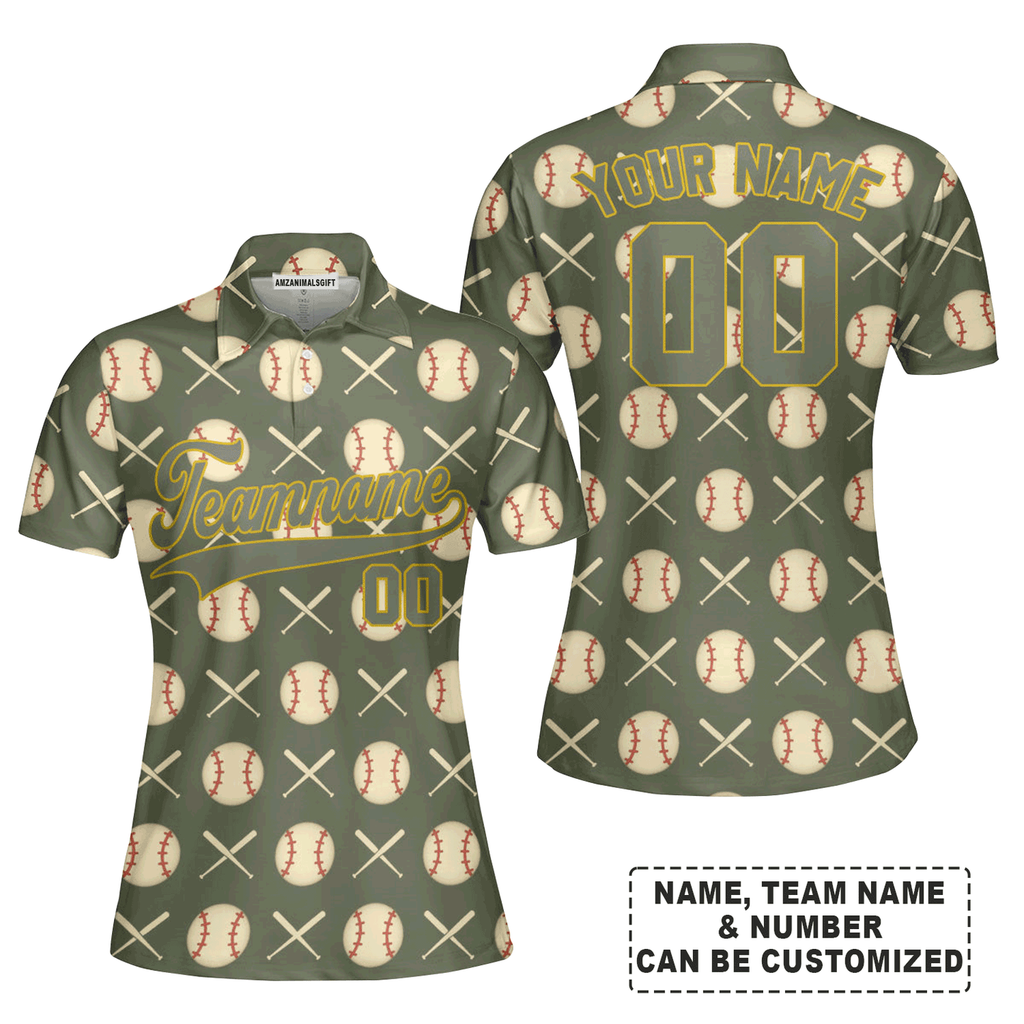 Customized Baseball Women Polo Shirt, Olive Baseball Striped Pattern Custom Polo Shirt - Perfect Polo Shirt For Women, Baseball Lovers