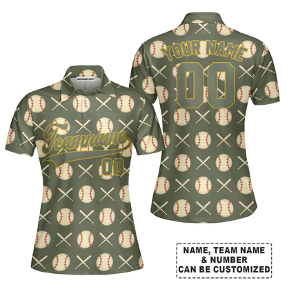 Customized Baseball Women Polo Shirt, Olive Baseball Striped Pattern Custom Polo Shirt - Perfect Polo Shirt For Women, Baseball Lovers