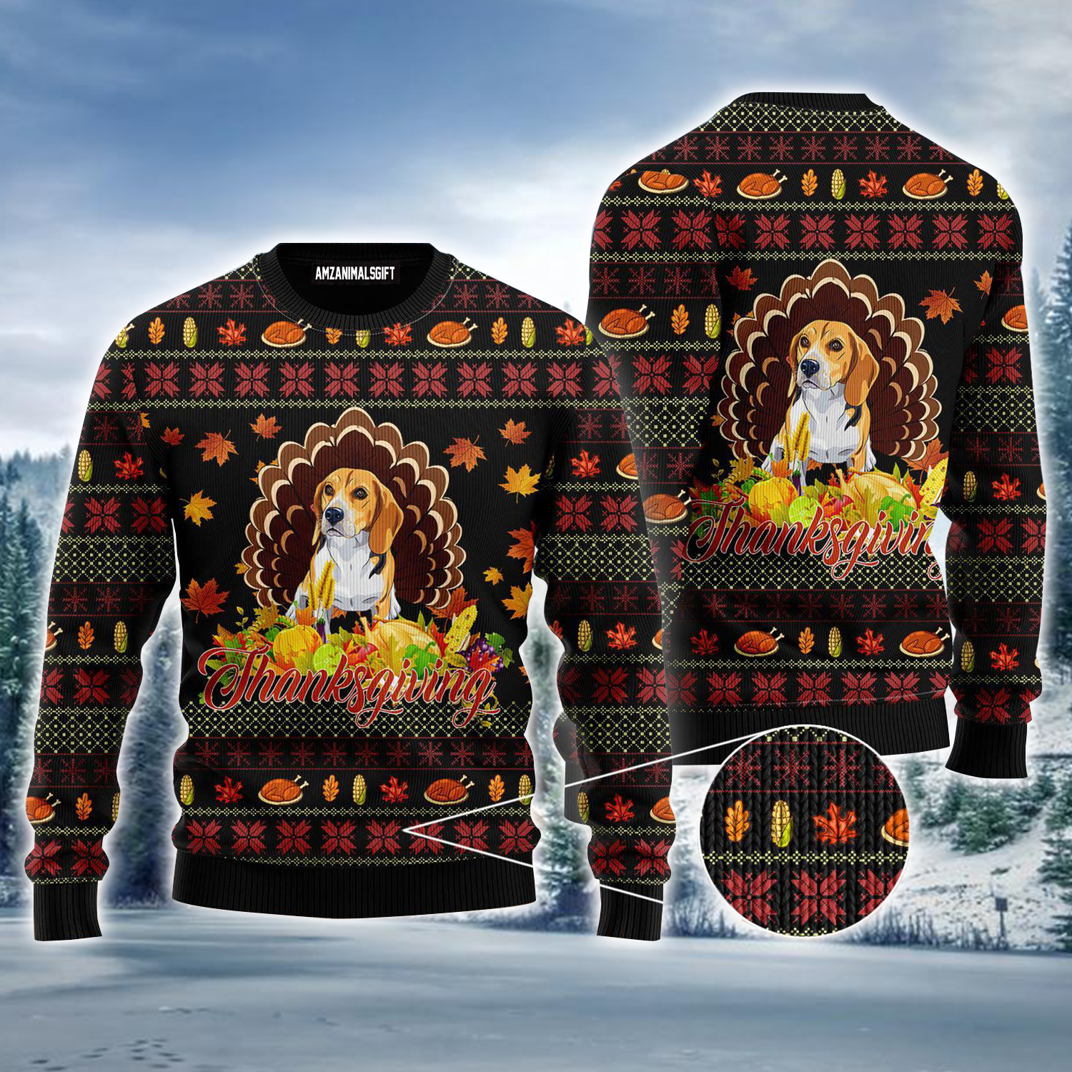 Beagle Dog Ugly Sweater, Happy Thanksgiving Funny Beagle Dog Ugly Sweater For Men & Women, Perfect Gift For Beagle Lovers, Friends, Family