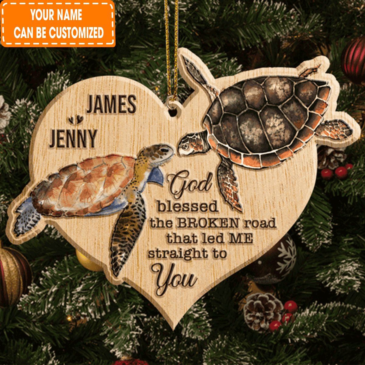 Custom Jesus Acrylic Ornament, Personalized Sea Turtle Couple God Blessed Acrylic Ornament For Christian, Holiday Decor