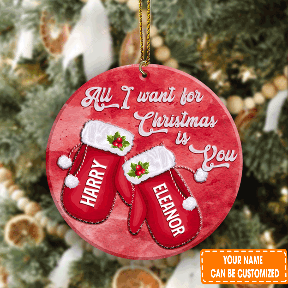 Custom Jesus Acrylic Ornament, Personalized Red Christmas Gloves All I Want For Christmas Is You Acrylic Ornament For Christian