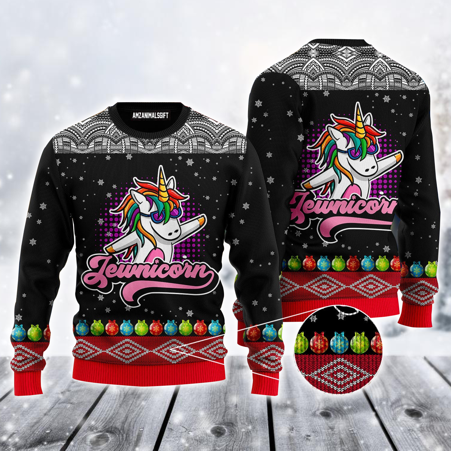 Jewnicorn Ugly Sweater, Funny Unicorn Ugly Sweater, Unicorn Dancing Black Sweater For Men & Women, Perfect Gift For Unicorn Lover, Friends, Family