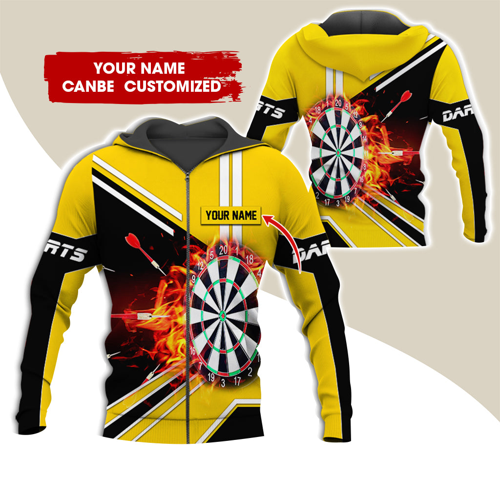 Customized Name Darts Premium Zip Hoodie, Personalized Dartboard In Flame Zip Hoodie For Men & Women - Gift For Darts Lovers, Darts Players