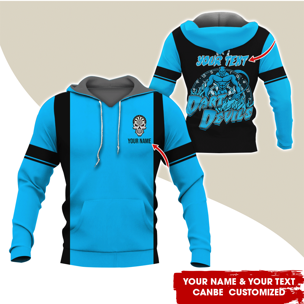 Customized Name Darts Skull Premium Hoodie, Personalized Name & Text Darts Hoodie, Darts Devils Hoodie, Perfect Gift For Darts Lovers, Friend, Family