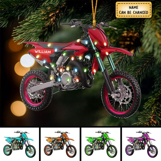 Personalized Dirt Bike With Christmas Light Flat Acrylic Ornament, Ornament Gift For Son, Daughter, Motocross Player