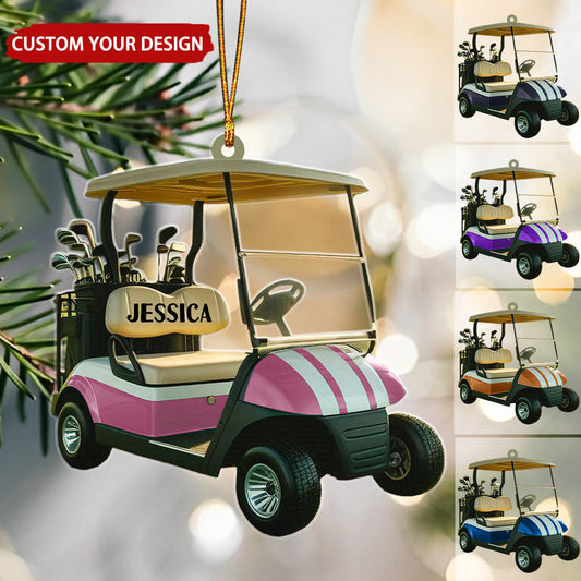 Personalized Golf Cart Flat Acrylic Ornament, Meaningful Golf Ornament Gift For Dad Mom Friends Family