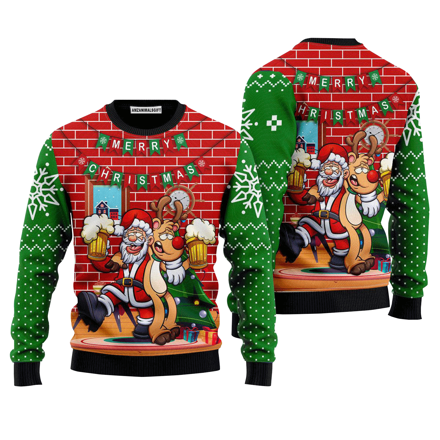 Oktoberfest Funny Santa Drink Beer With Reindeer Sweater, Ugly Sweater For Men & Women, Perfect Outfit For Christmas New Year Autumn Winter