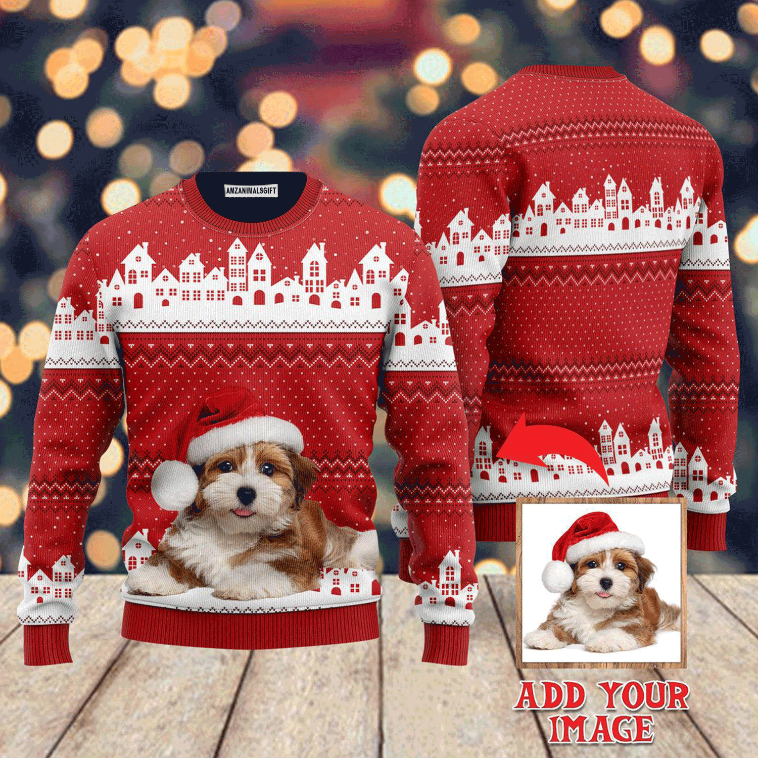 Custom Funny Photo Dog On Vintage Red Xmas Sweater, Ugly Sweater For Men & Women, Perfect Outfit For Christmas New Year Autumn Winter