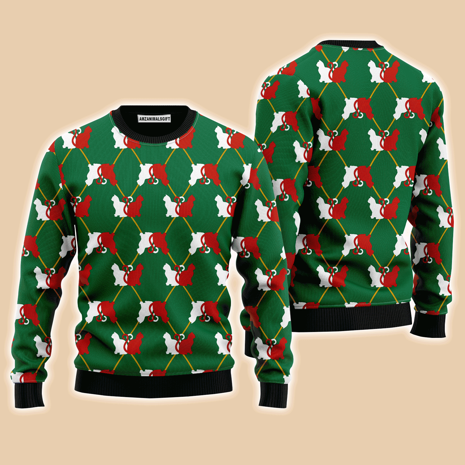 Cat Silhouettes Sweater - Cat Silhouettes Green Argyle Ugly Christmas Sweater For Men & Women - Perfect Outfit For Christmas New Year Autumn Winter