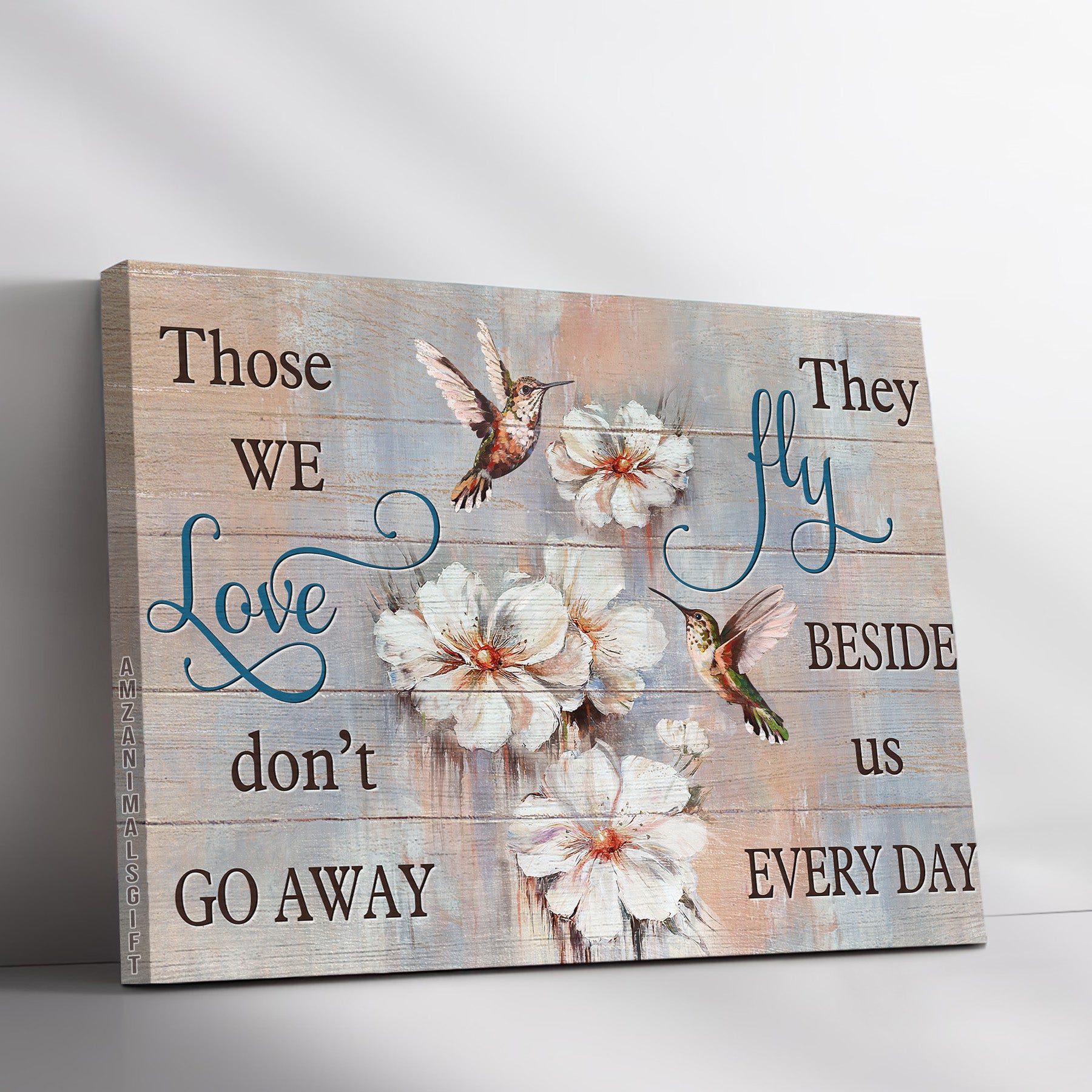 Memorial Premium Wrapped Landscape Canvas - White Climbing Rose, Watercolor Hummingbird, Those We Love Don't Go Away - Heaven Gift For Members Family