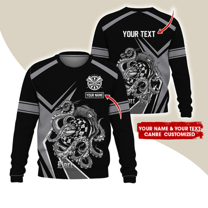 Customized Name & Text Darts Sweatshirt, Personalized Octopus Darts Sweatshirt For Men & Women - Gift For Darts Lovers, Darts Players