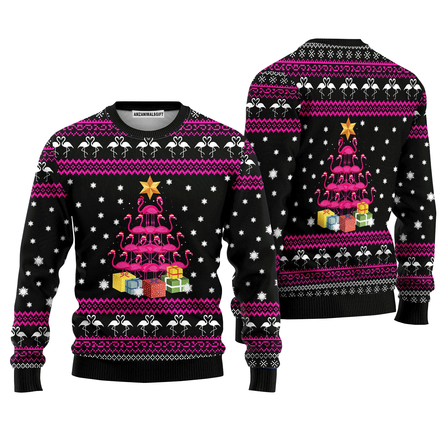 Funny Pink Flamingo Tree Sweater, Ugly Sweater For Men & Women, Perfect Outfit For Christmas New Year Autumn Winter