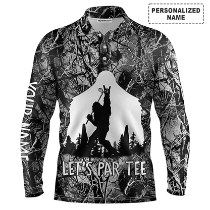 Custom Golf Long Sleeve Men Polo Shirt - Bigfoot Golf Custom Name Men Polo Shirt, Funny Bigfoot Let's Par Tee Polo Shirt For Men, Golf Lover