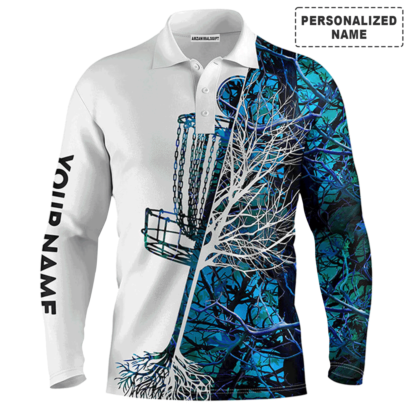 Custom Disc Golf Long Sleeve Men Polo Shirt, Custom Name Blue Camo Basket Apparel - Perfect Gift For Men, Golf Disc Lover