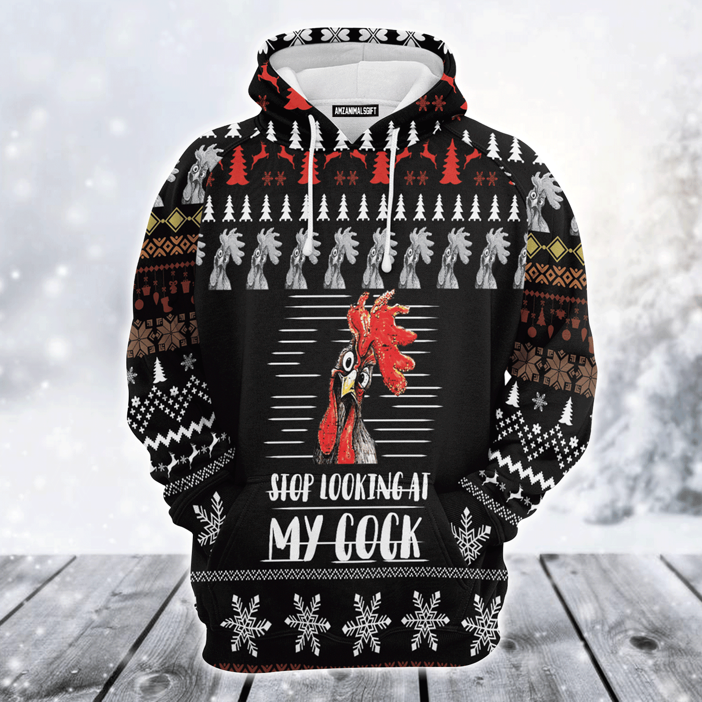 Chicken Premium Christmas Hoodie, Chicken Stop Looking At My Cock Unisex Hoodie For Men & Women - Perfect Gift For Christmas, Friends, Family