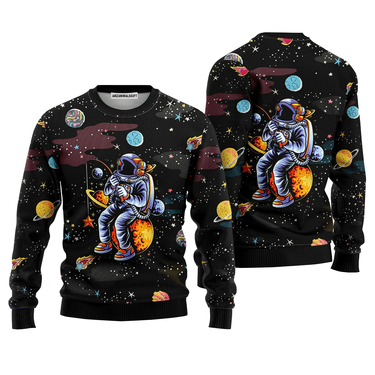 Funny Astronaut Fishing In Space Sweater, Ugly Sweater For Men & Women, Perfect Outfit For Christmas New Year Autumn Winter