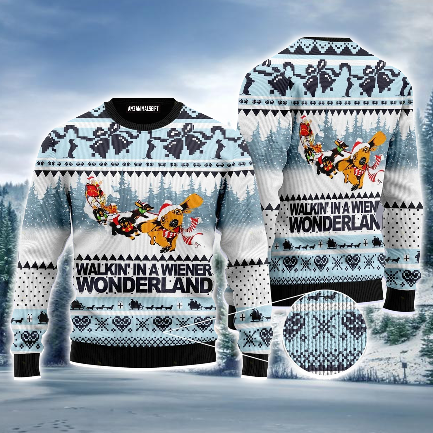 Dog Ugly Sweater, Walkin' In A Wiener Wonderland Ugly Sweater For Men & Women, Perfect Gift For Dog Lover, Friends, Family