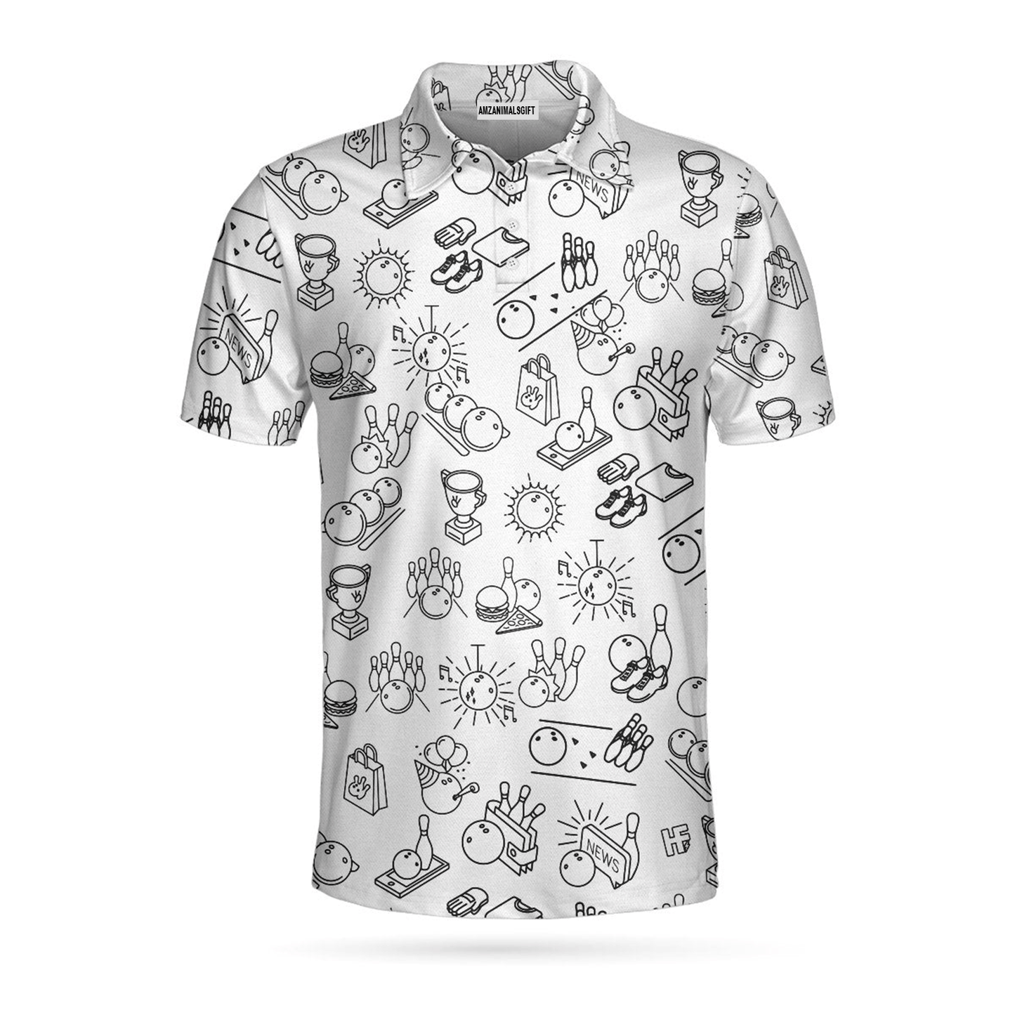 Bowling Men Polo Shirt, Bowling Icon Pattern Polo Shirt For Men, Perfect Gift For Bowling Lovers