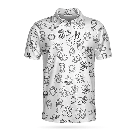 Bowling Men Polo Shirt, Bowling Icon Pattern Polo Shirt For Men, Perfect Gift For Bowling Lovers