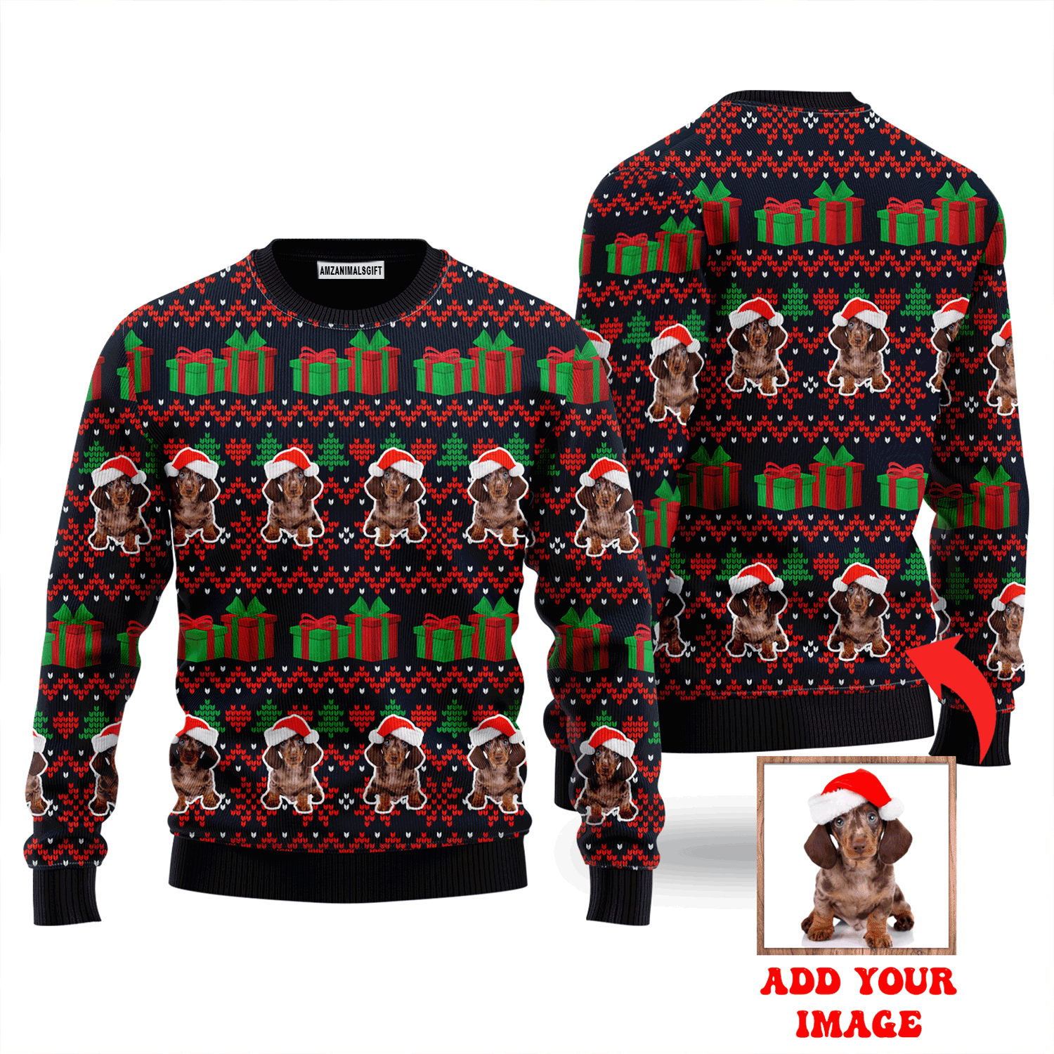 Custom Photo Mini Dog With Christmas Sweater, Ugly Sweater For Men & Women, Perfect Outfit For Christmas New Year Autumn Winter