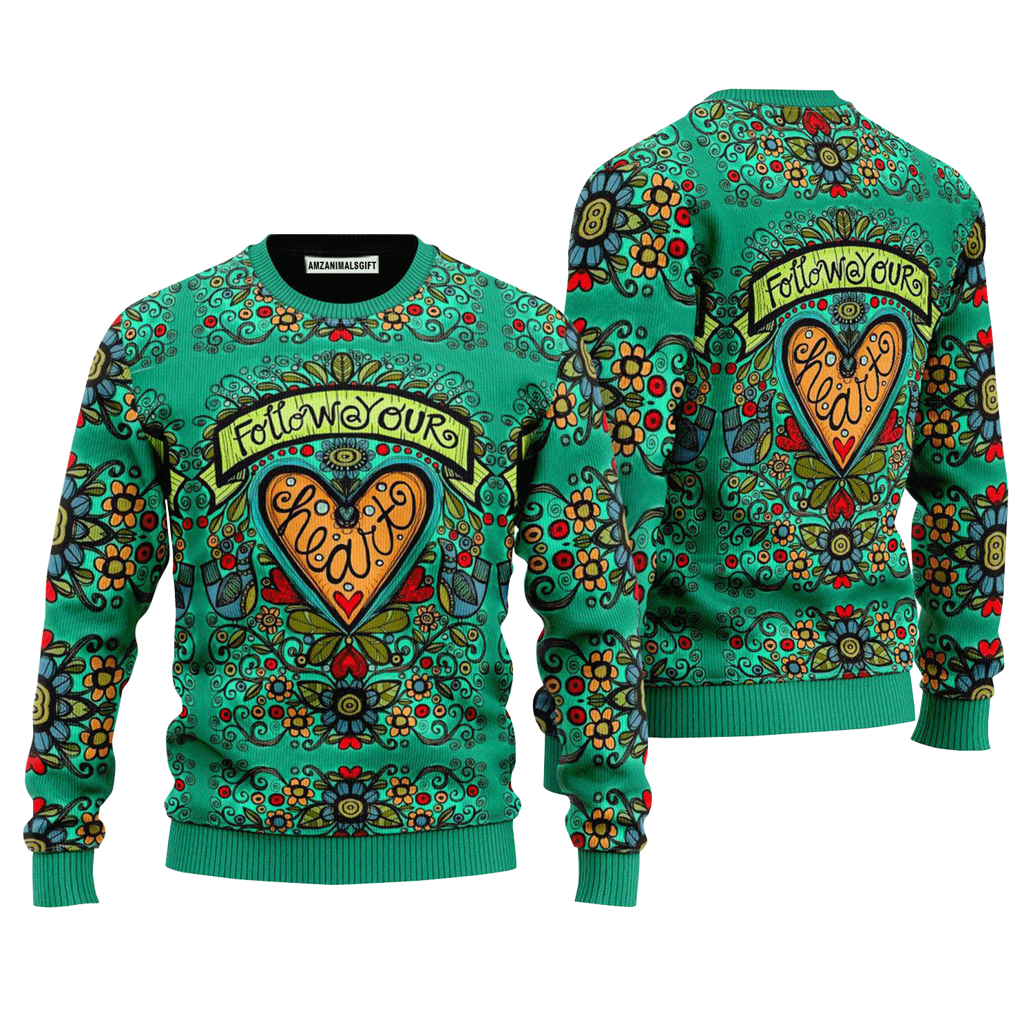 Hippie Follow Your Heart Sweater, Ugly Sweater For Men & Women, Perfect Outfit For Christmas New Year Autumn Winter