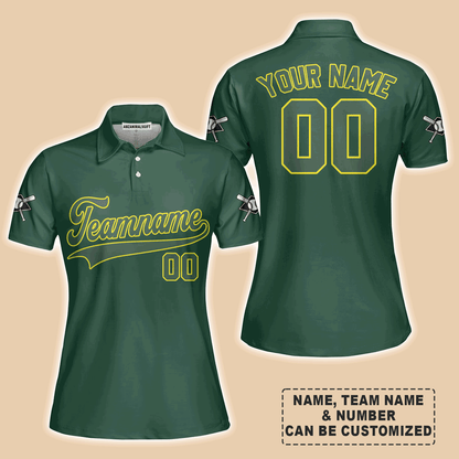 Customized Baseball Women Polo Shirt, Custom Navy Baseball Green Custom Polo Shirt - Perfect Polo Shirt For Women, Baseball Lovers