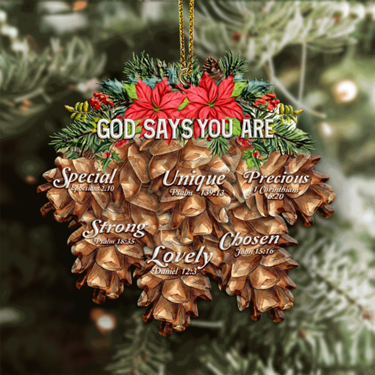 Jesus Acrylic Ornament, Christmas Loral Pinecones God Says You Are Acrylic Ornament For Christian, God Faith Believers, Holiday Decor
