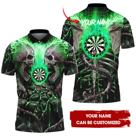 Custom Skull Green Darts Men Polo Shirt, Personalized Darts For Team Polo Shirt For Men, Perfect Gift For Darts Lovers, Darts Players