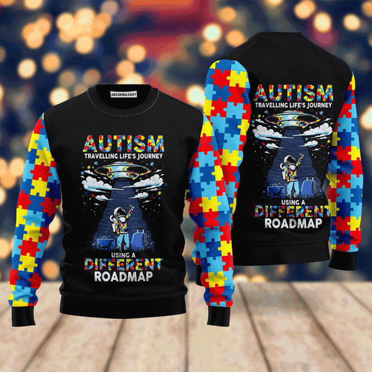 Autism Using A Different Roadmap Sweater, Ugly Sweater For Men & Women, Perfect Outfit For Christmas New Year Autumn Winter