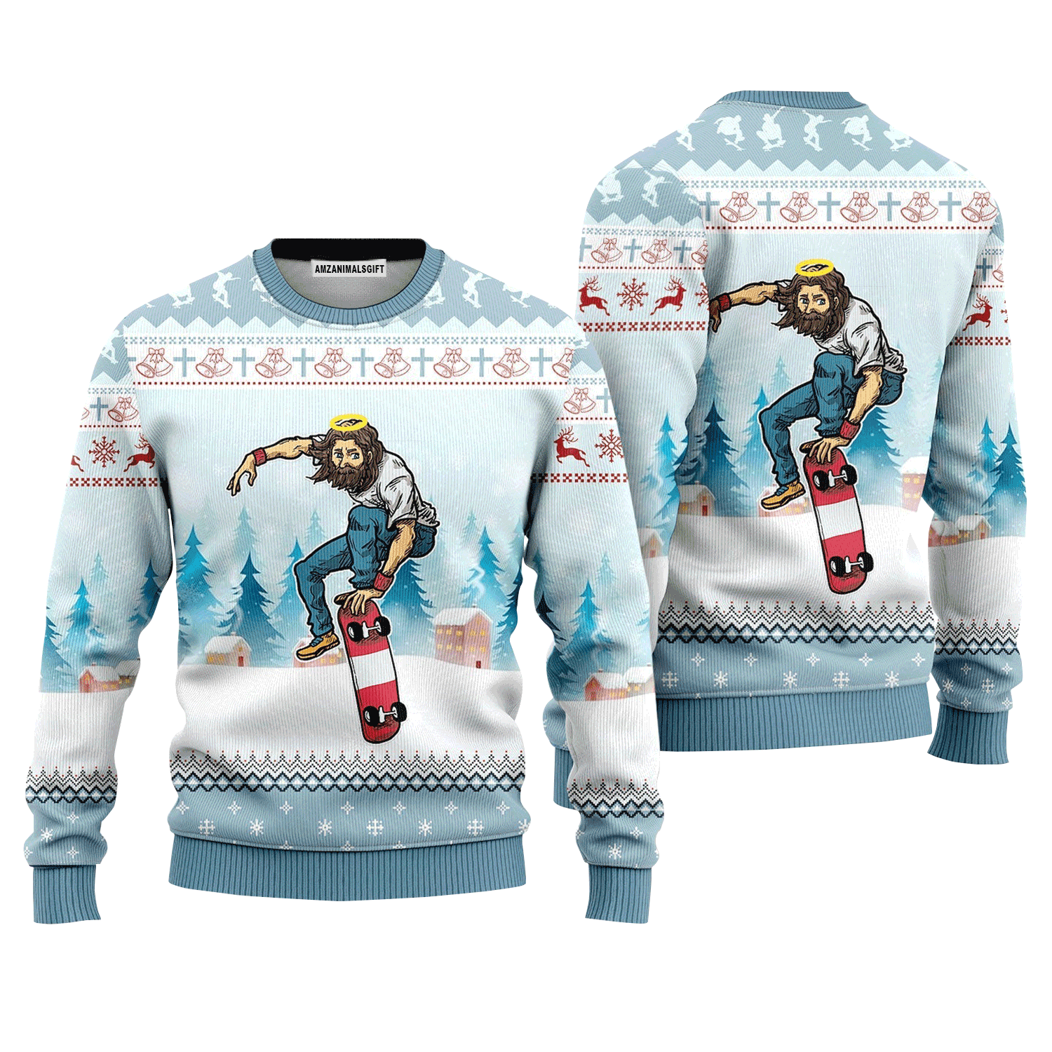 Funny Jesus Skateboarding Christmas Sweater, Ugly Sweater For Men & Women, Perfect Outfit For Christmas New Year Autumn Winter