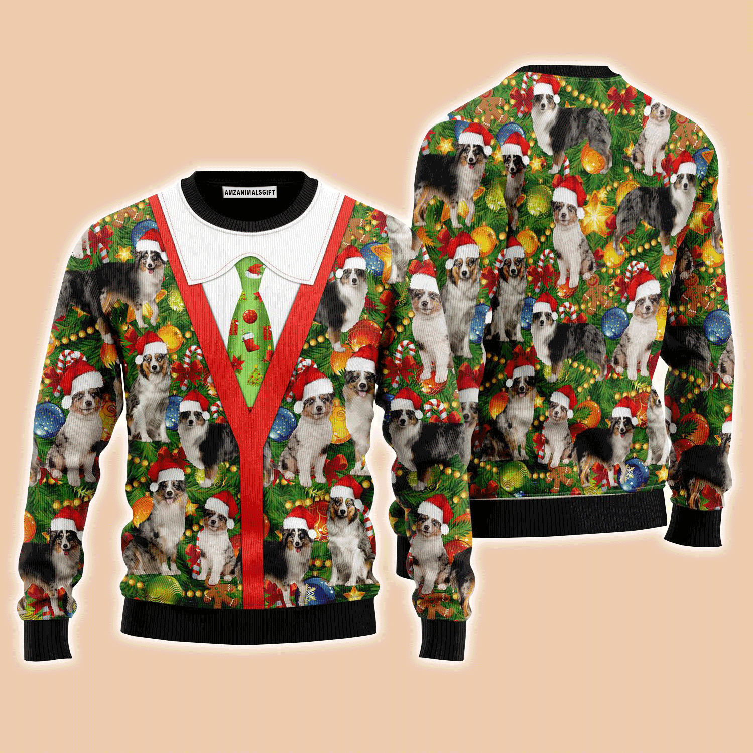 Australian Shepherd Xmas Pine Sweater, Ugly Sweater For Men & Women, Perfect Outfit For Christmas New Year Autumn Winter