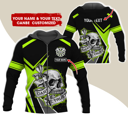 Personalized Name Skull Darts Premium Zip Hoodie , Custom Skull In Dart We Trust Zip Hoodie For Men & Women - Gift For Darts Lovers, Darts Players