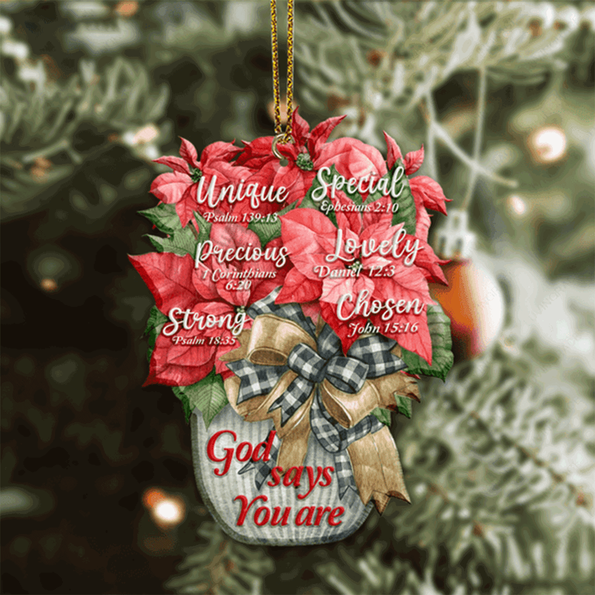 Jesus Acrylic Ornament, Christmas Poinsettia Flower God Says You Are Acrylic Ornament For Christian, God Faith Believers, Holiday Decor