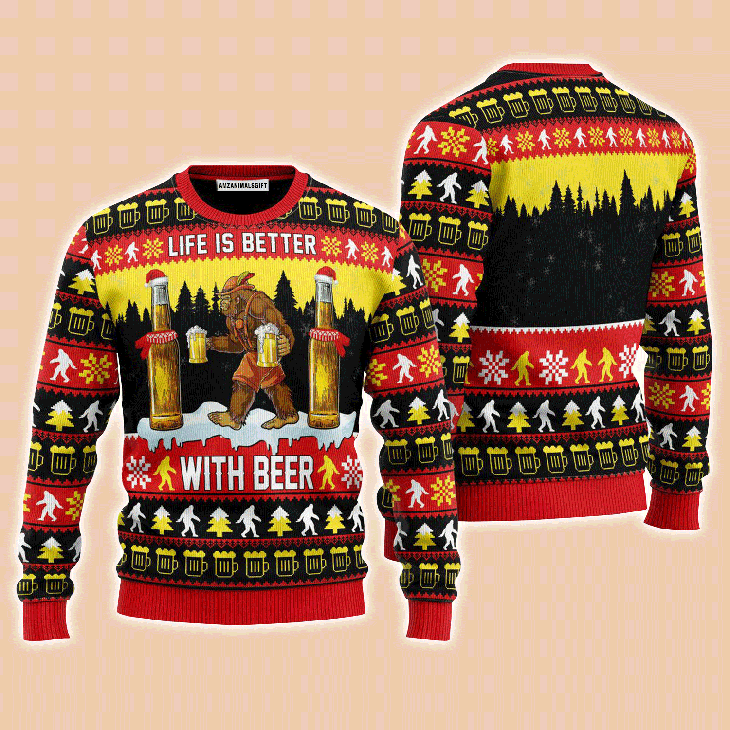 Bigfoot Sweater Christmas Is Better With Beer, Ugly Christmas Sweater For Men & Women, Perfect Outfit For Christmas New Year Autumn Winter