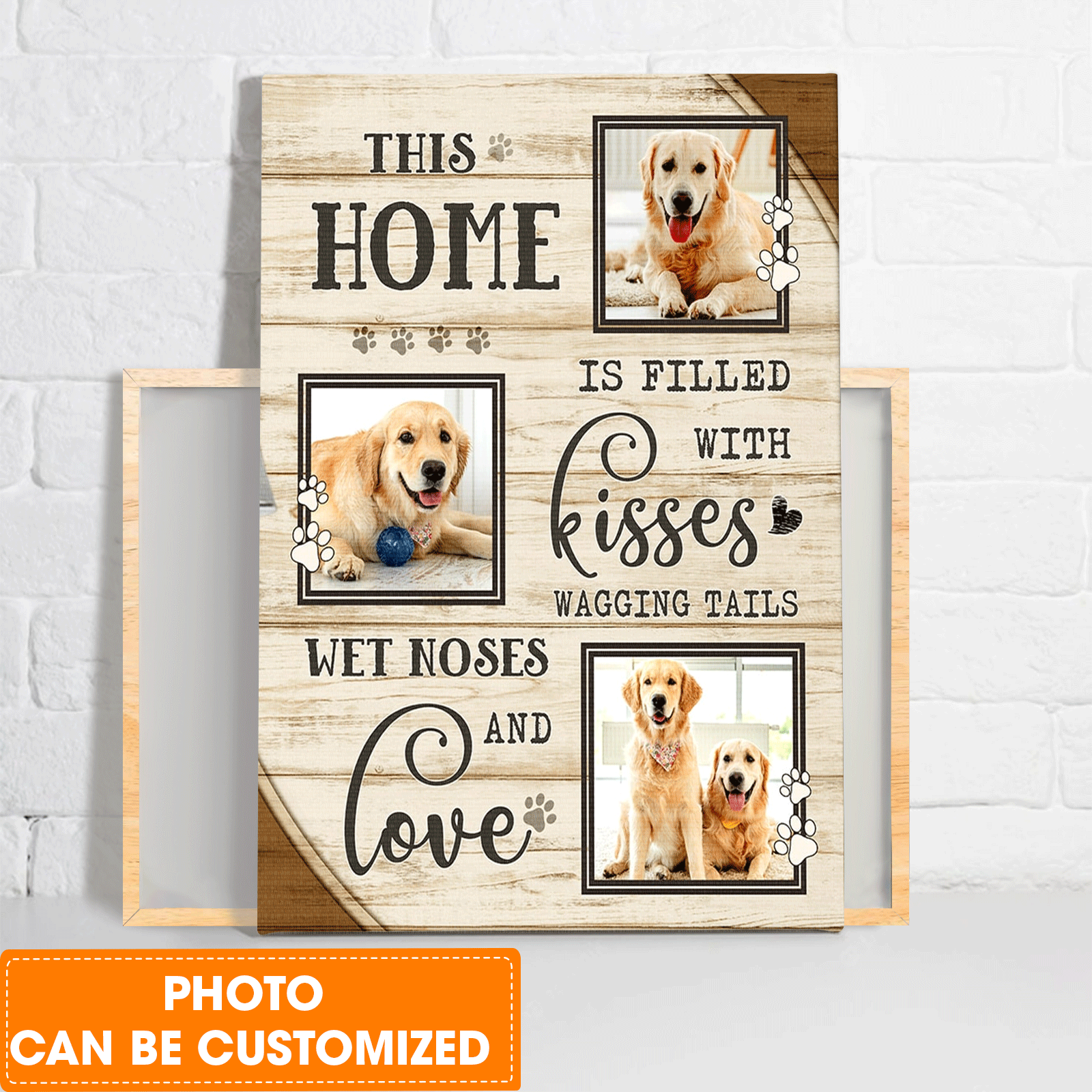 Personalized Dog Portrait Canvas, Custom Pet Gifts This Home Is Filled With Kisses Pet Photo Collage Canvas, Perfect Gift For Dog Lovers, Friend, Family