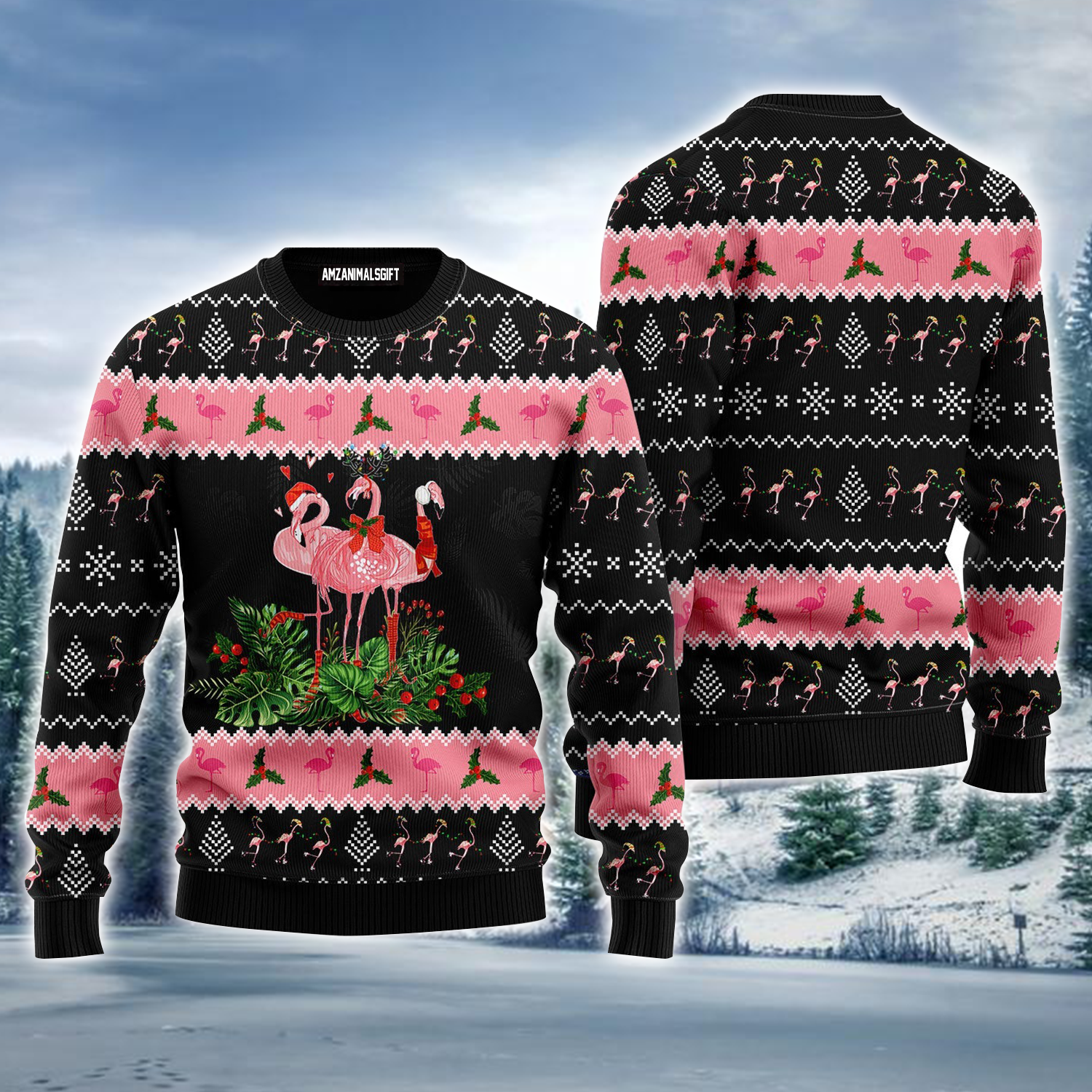 Flamingo Ugly Sweater, Funny Flamingo Jingle Bell Tropical Ugly Sweater For Men & Women, Perfect Gift For Christmas, Friends, Family