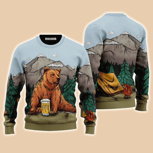 Brown Bear Camping Sweater, Ugly Christmas Sweater For Men & Women, Perfect Outfit For Christmas New Year Autumn Winter