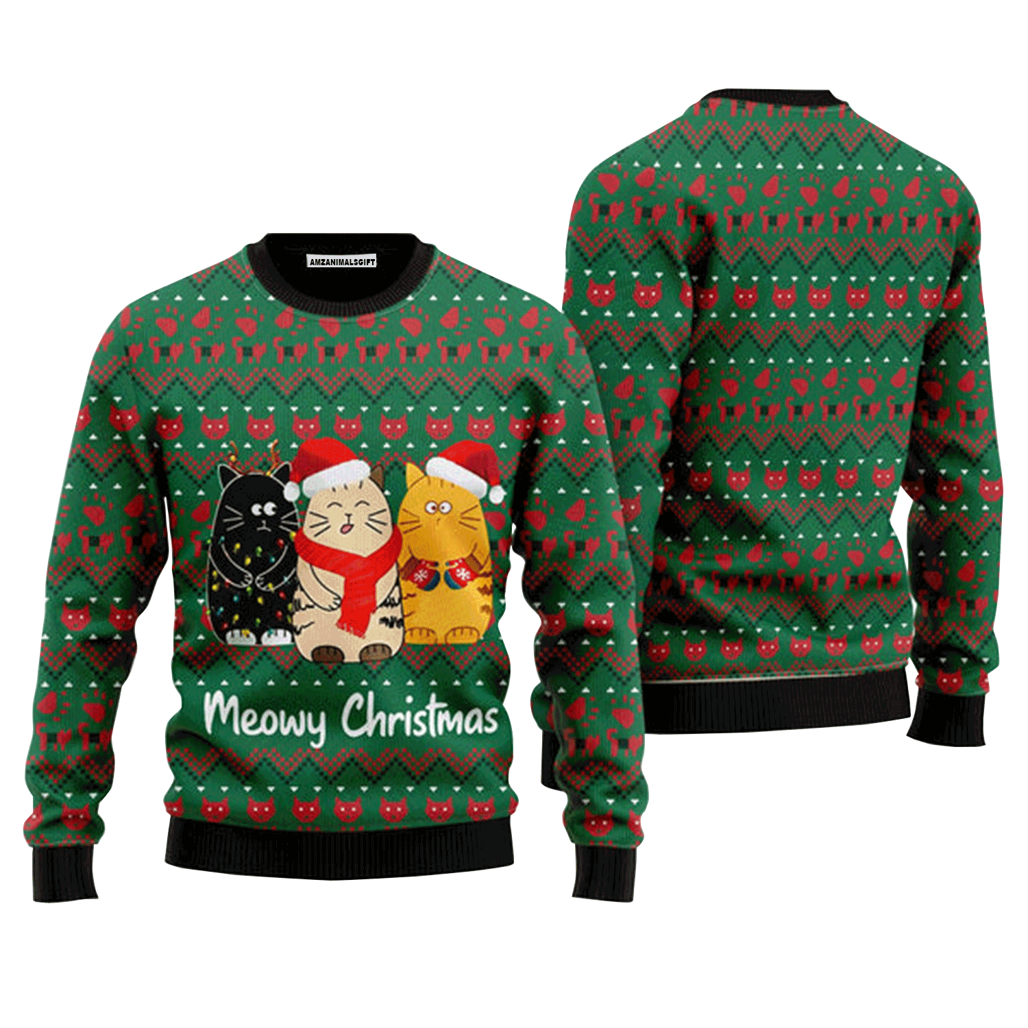 Cat Sweater Meowy Christmas- Cute Cat Ugly Christmas Sweater For Men & Women - Perfect Outfit For Christmas New Year Autumn Winter