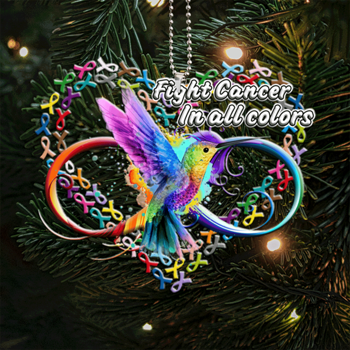 Jesus Acrylic Ornament, Hummingbird Fight Cancer In All Colors Acrylic Ornament For Christian, God Faith Believers, Holiday Decor