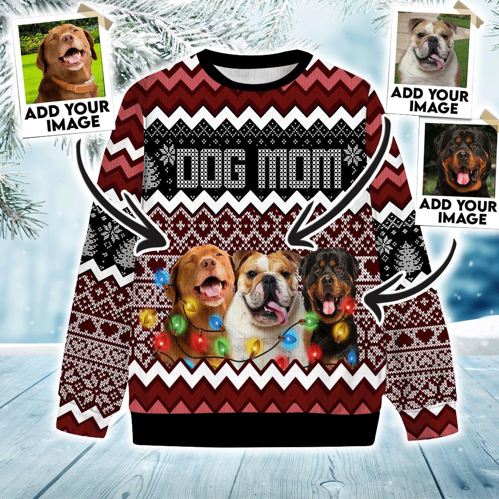 Custom Pet Sweater - Personalized Dog Photo Ugly Sweater, Funny Sweater Dog Mom Wine Color, Custom Dog sweater For Dog Lovers, Friend, Family