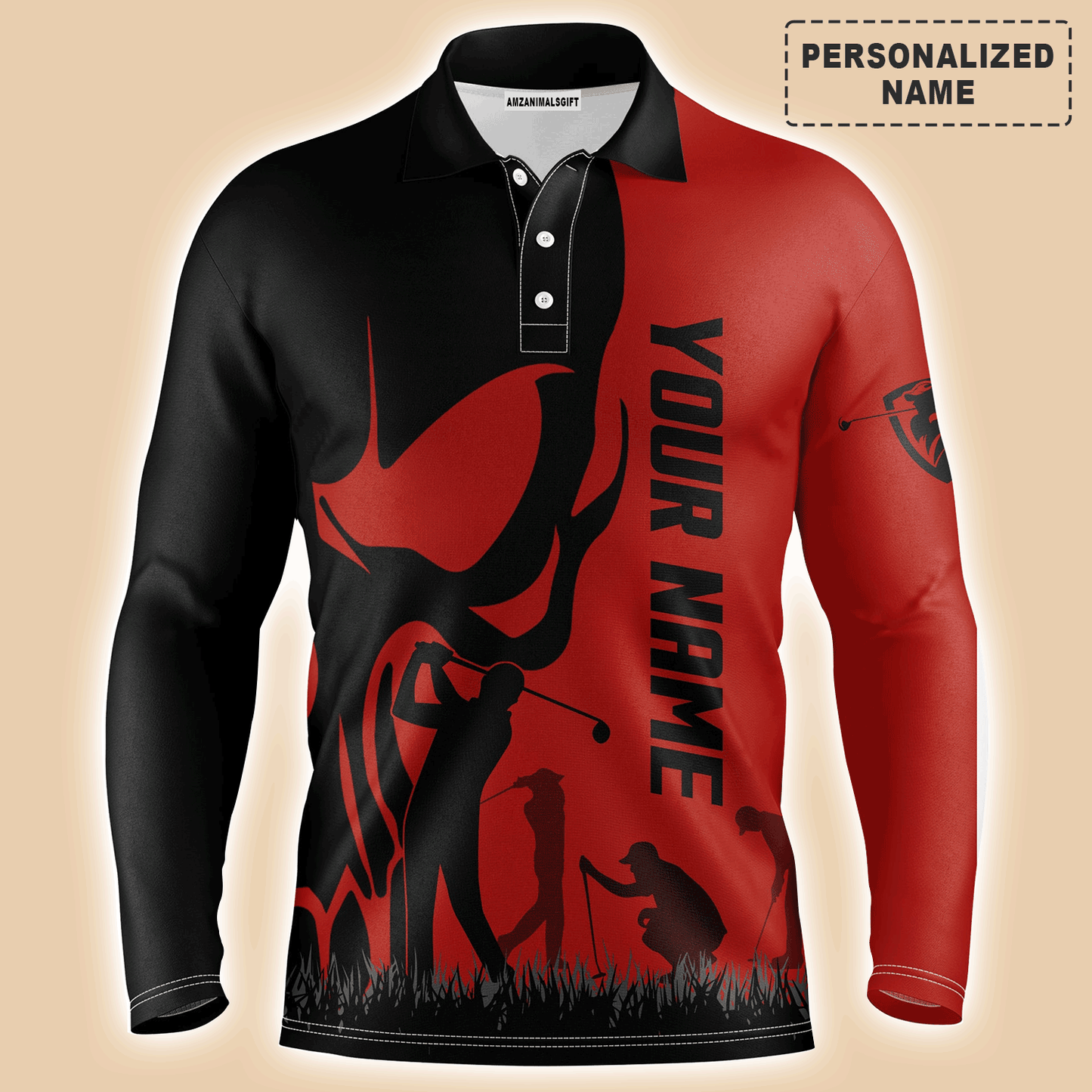 Custom Golf Long Sleeve Men Polo Shirt, Custom Name Skull Golf Ball Skin Apparel Men Golf Polo Shirt - Perfect Gift For Men, Golf Lovers