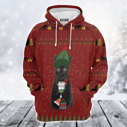 Black Cat Premium Christmas Hoodie, Cute Black Cat Coffee Unisex Hoodie For Men & Women - Perfect Gift For Christmas, Black Cat Lover