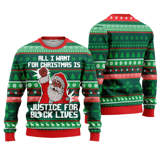 Black Santa Sweater Justice for Black Lives, Ugly Christmas Sweater For Men & Women, Perfect Outfit For Christmas New Year Autumn Winter